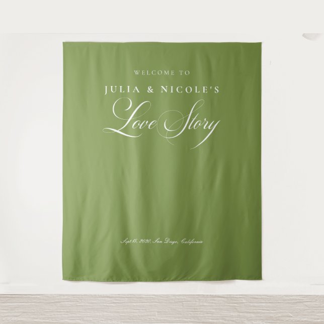 Tenture Bannières de fond de mariage de calligraphie verte (Devant)