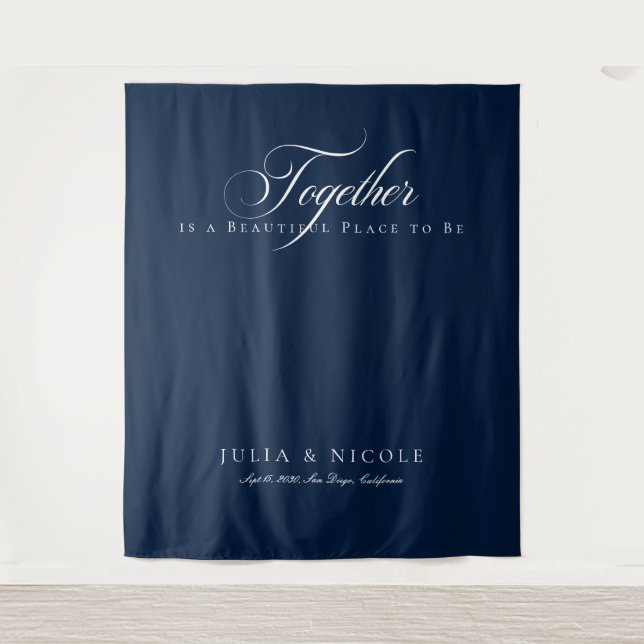 Tenture Bannières de fonds de mariage à calligraphie bleue (Devant)