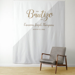 Tenture Baptême bébé gris et or Bautizo personnalisé toile