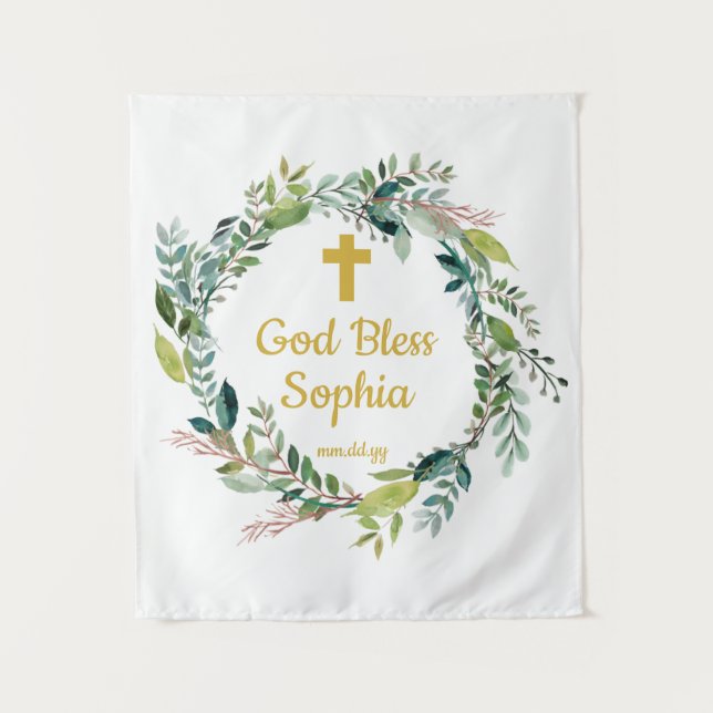 Tenture Baptême Cadre Décorations Fille Garçon Dieu Béni (Devant)