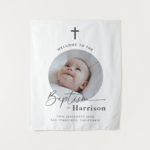 Tenture Baptême photo ronde - Affiche de bienvenue