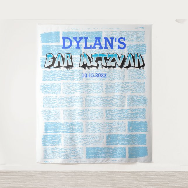 Tenture Bar Mitzvah Photobooth Fête Toile de Fond Graffiti (Devant)