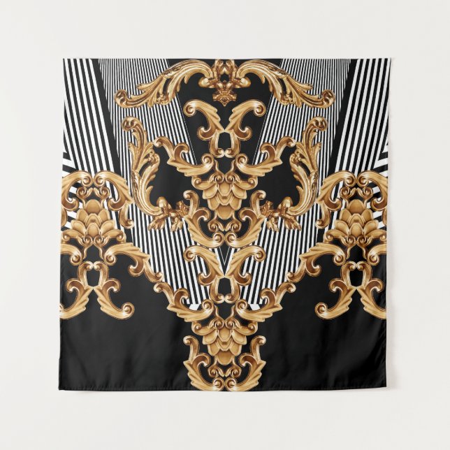 Tenture Baroque doré, décoration complexe. (Devant)