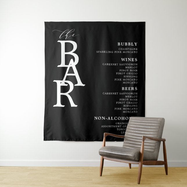 Tenture Barre Noir Blanc Classique Mariage Barre Menu Pann (En situation)