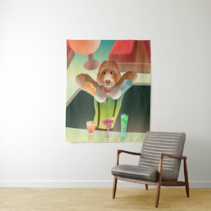 Tenture Bartending Dog in Retro Bar