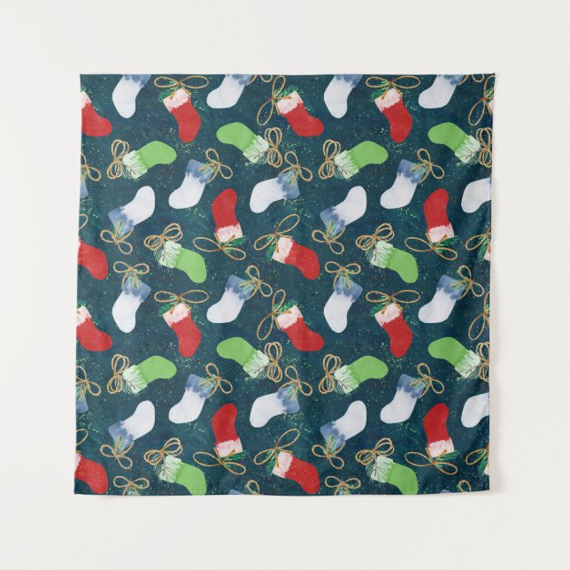 Tenture Bas de Noël, motif transparent aquarelle. (Devant)