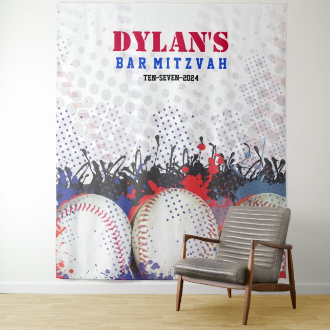 Tenture BASEBALL Splatter Bar Mitzvah Photo Op Backdrop (En situation)