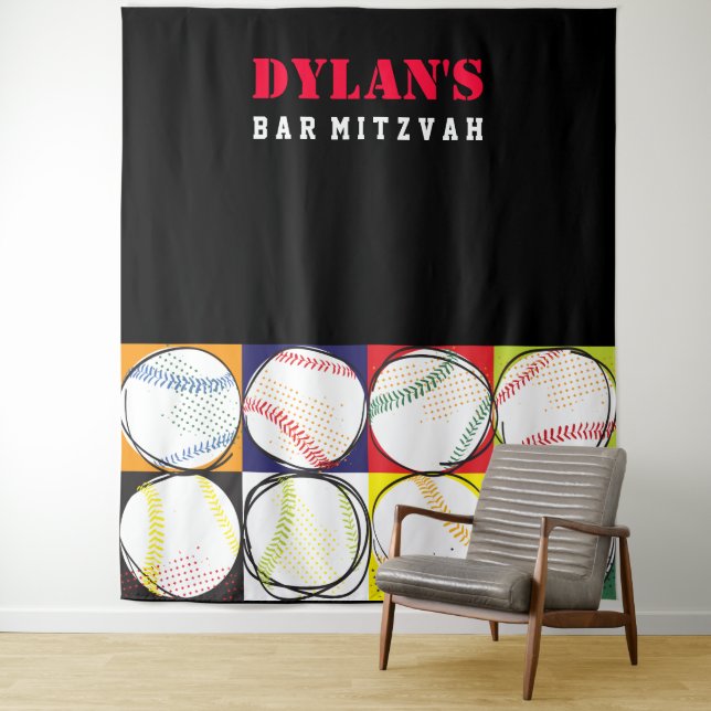 Tenture Baseball Theme Bar Mitzvah Photo Op Backdrop (En situation)