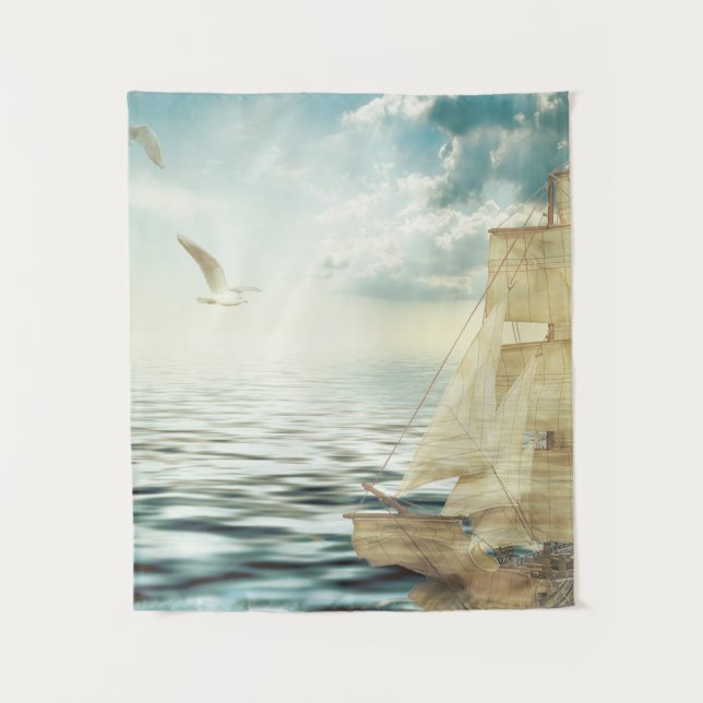 Tenture Bateau à voile et mouettes Brigantine (Devant)