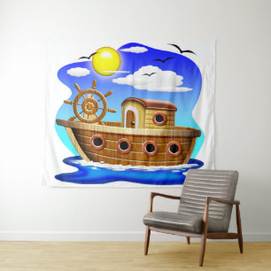 Tenture Bateau de pêche dessin animé
