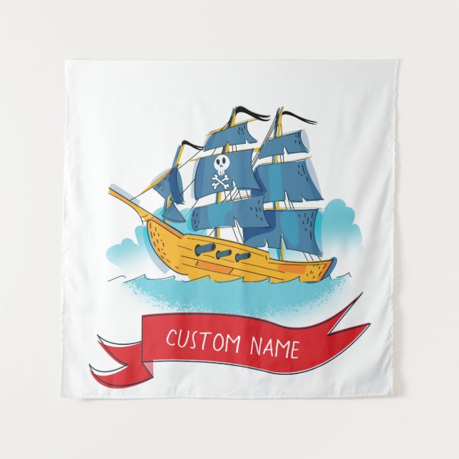 Tenture Bateau de pirate de dessin animé mignon Texte pers (Devant)