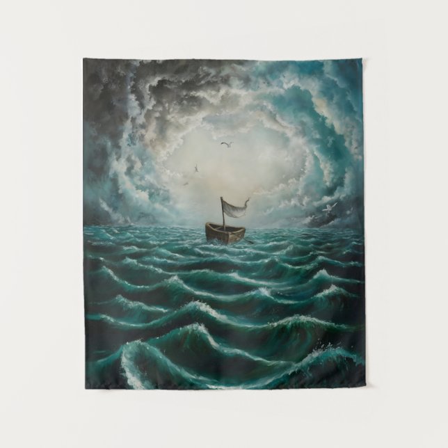 Tenture Bateau Solitaire dans des Mers Turbulentes Paysage (Devant)