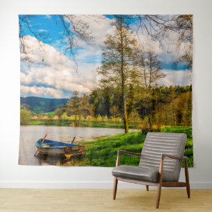 Tenture Bateau sur Lake Mountain Arrière - plan Ciel nuage