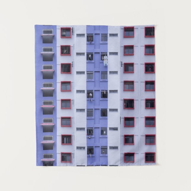 Tenture Bâtiment haut bleu et blanc (Devant)