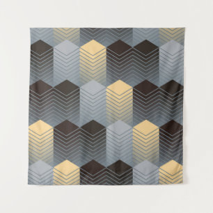 Tenture Bâtiments géométriques argentés, motif abstrait.