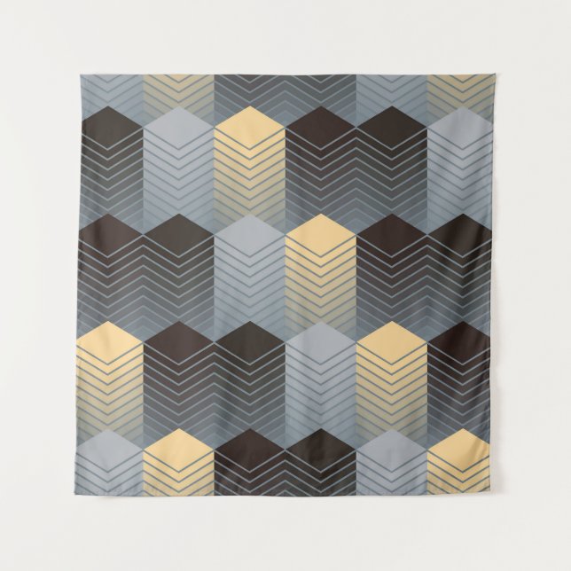 Tenture Bâtiments géométriques argentés, motif abstrait. (Devant)
