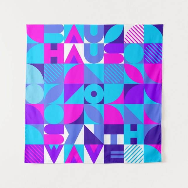 Tenture Bauhaus Synthwave #4 (rose-bleu) — affiche abstrai (Devant)