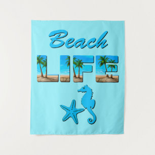 Tenture Beach Life Word Art avec sable et palmiers