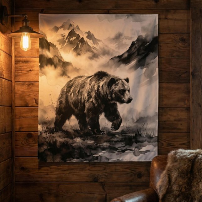 Tenture Bear Mountain | Art animalier noir et blanc (Créateur téléchargé)