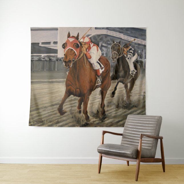 Tenture Beau cheval ravit les propriétaires dans une cours (En situation (horizontale))