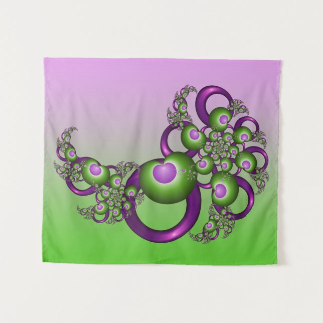 Tenture Beau Coeurs verts roses Moderne Abstrait Fractal (Devant (Horizontal))