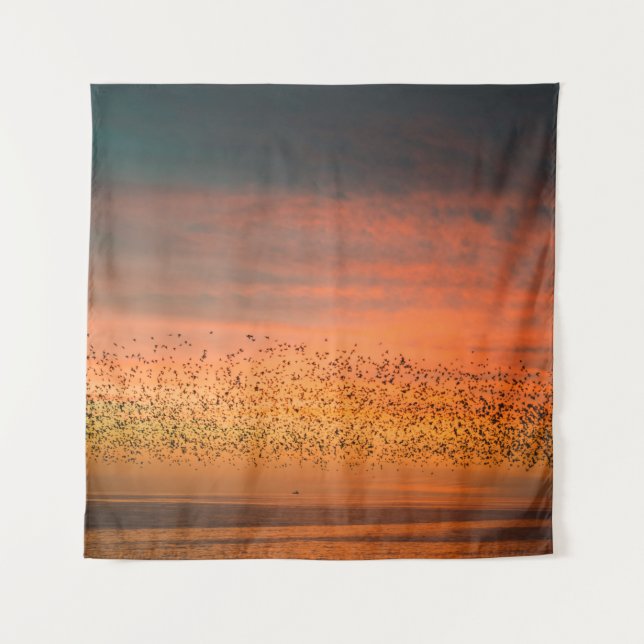 TENTURE BEAU COUCHER DE SOLEIL AVEC OISEAUX (Devant)