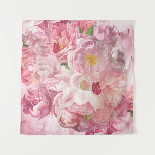 Tenture Beau jardin fleuri rose (Devant)