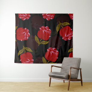 Tenture Beau Rouge translucide rose motif de broderie