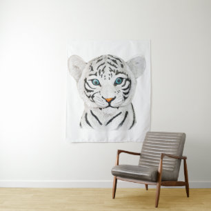 Tenture Beau Tigre Blanc Avec Yeux Bleus