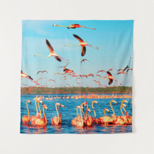 Tenture Beaucoup de beaux flamants roses dans un beau bleu