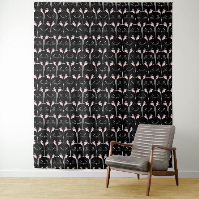 Tenture Beaucoup de Motif de chats noirs (En situation)