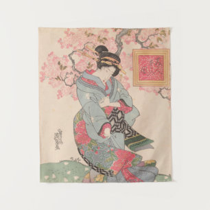 Tenture Beautés sous les fleurs de cerisiers Vintage Ukiyo