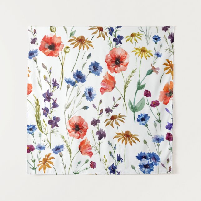 Tenture Beaux fleurs sauvages, aquarelle, pavot, fleur de  (Devant)