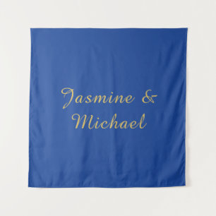 Tenture Beaux Noms De Couple Calligraphie Chic Bleu & Or