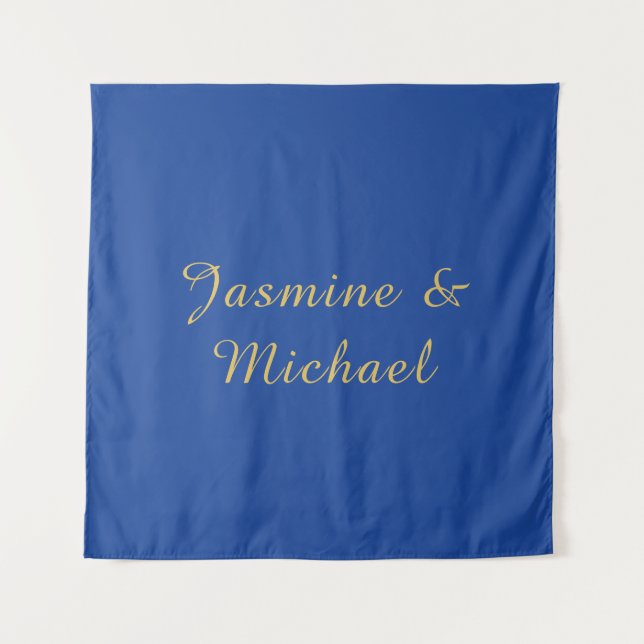 Tenture Beaux Noms De Couple Calligraphie Chic Bleu & Or (Devant)