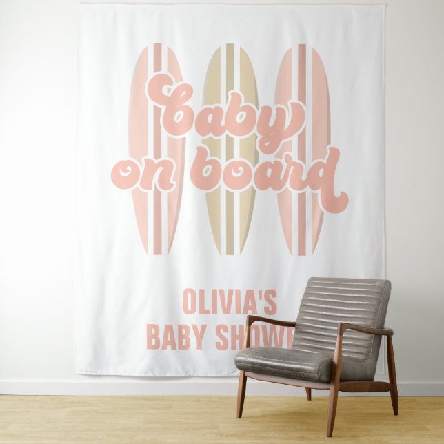 Tenture Bébé à bord Surfboard Baby shower de plage (En situation)