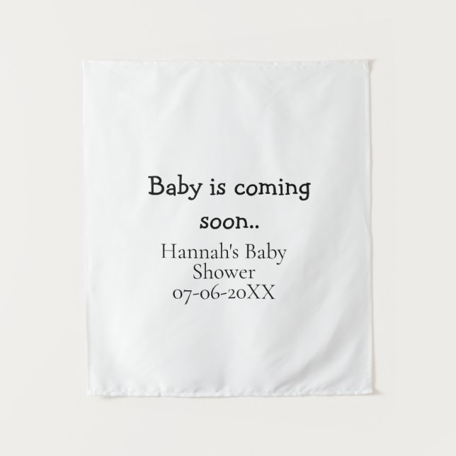Tenture Bébé arrive bientôt nom date baby shower machine à (Devant)