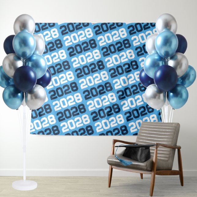 Tenture Bébé Bleu Marine N'IMPORTE QUELLE classe Année d'o (Hanging Graduation Repeating Class of ANY Year Backdrop in Baby Blue and Navy Blue)