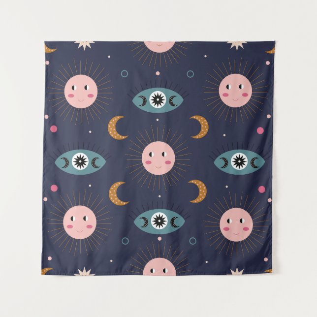 Tenture Bébé bohème, motif chic hippie. (Devant)