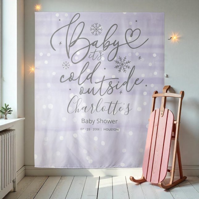Tenture Bébé C'est froid dehors Baby shower pourpre fond (Créateur téléchargé)