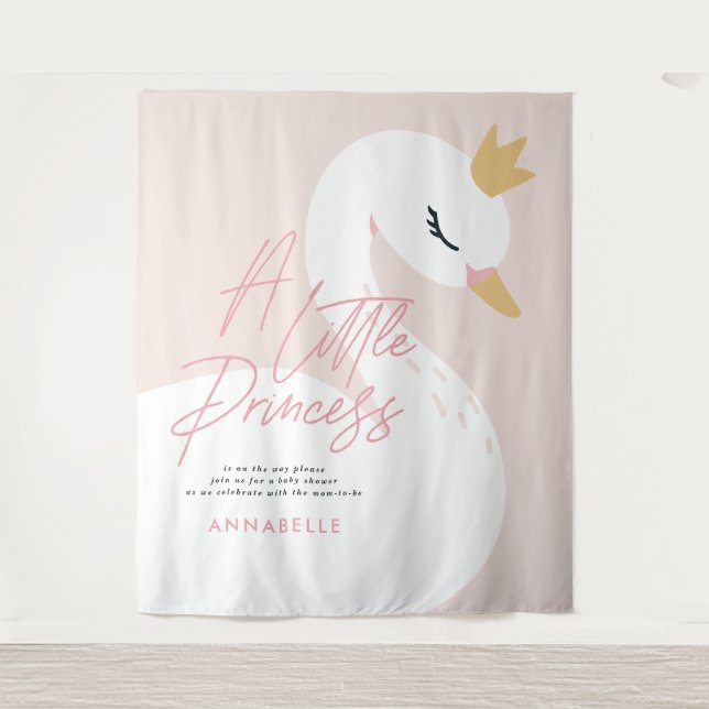 Tenture Bébé cygne shower féminin rose aqua élégant mignon (Devant)