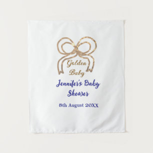 Tenture Bébé doré paillettes arc royal bleu baby shower