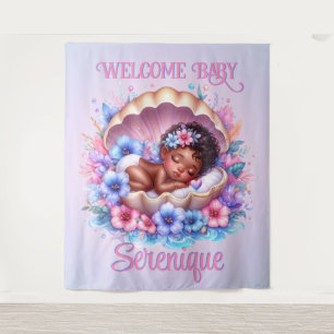 Tenture Bébé dormant fille en coquillages Pastel Floral