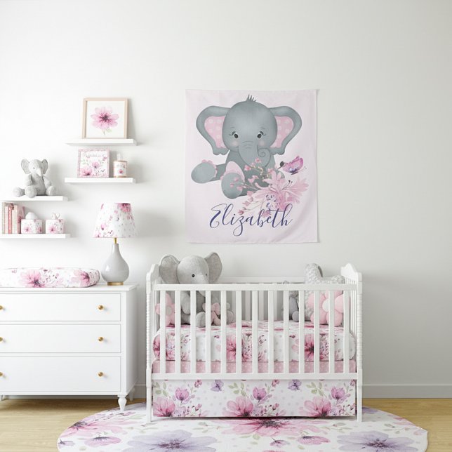 Tenture Bébé éléphant aquarelle mignon  (Créateur téléchargé)