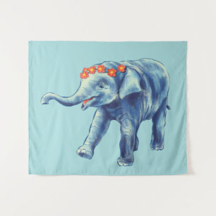 Tenture Bébé Eléphant Bleu mignon Fille Enfants