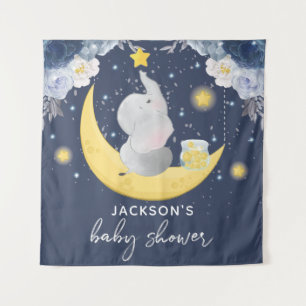 Tenture Bébé éléphant sur la lune pour Baby Shower
