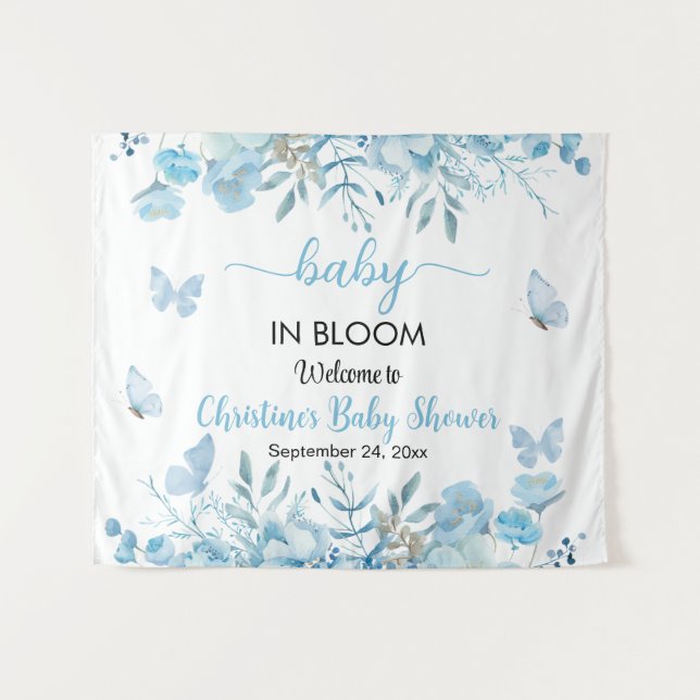 Tenture Bébé en Fleur Baby shower Floral Bleu Contexte (Devant (Horizontal))