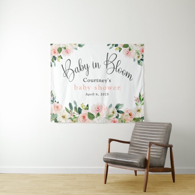 Tenture Bébé en Fleur Baby Shower Rose Fleurs (En situation (horizontale))