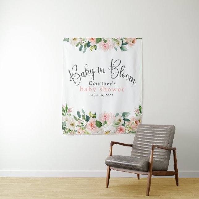 Tenture Bébé en fleurs Baby shower rose floral (En situation)