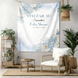 Tenture Bébé en fleurs Bohemian Blue Rose Baby shower